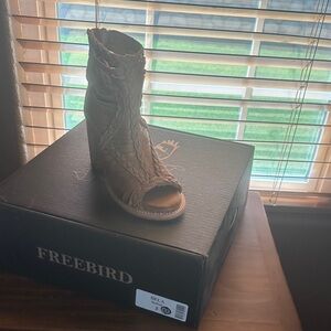 Freebird Distressed Brown Open-Toe Booties